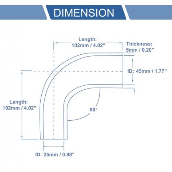 25-45mm 098"-177" ID 102mm 402" Length 90 Degrees Black Car Silicone Hose