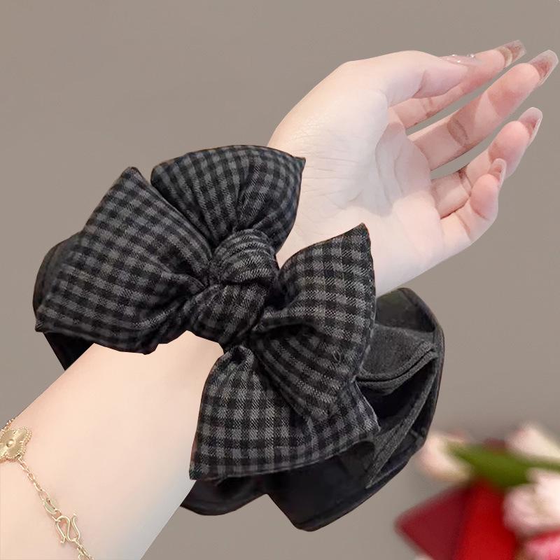 Versatile Plaid Bow Scrunchie Hair Tie - Elegant Women's Ponytail Accessory