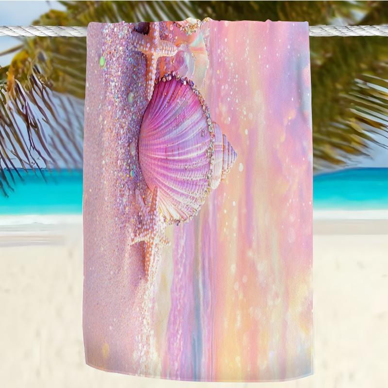 Pink Seashell Beach Towel Sparkle Shell Starfish Print Dreamy Beach Design Quick Dry Soft Bath Towel For Women Girls Gift