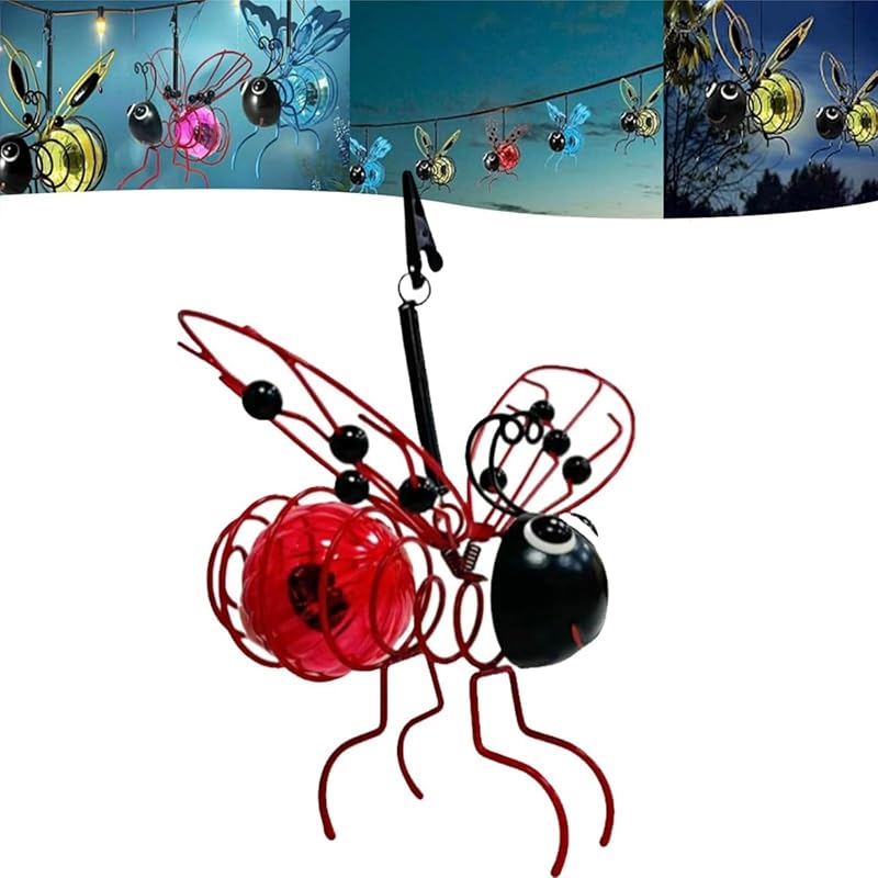 Solar Bees Lights Outdoor, Hanging Bee Solar Garden Lights Decor, Insect Bees Garden Decor for Outside, LED Bugs Lantern Decoration Bee Ornament