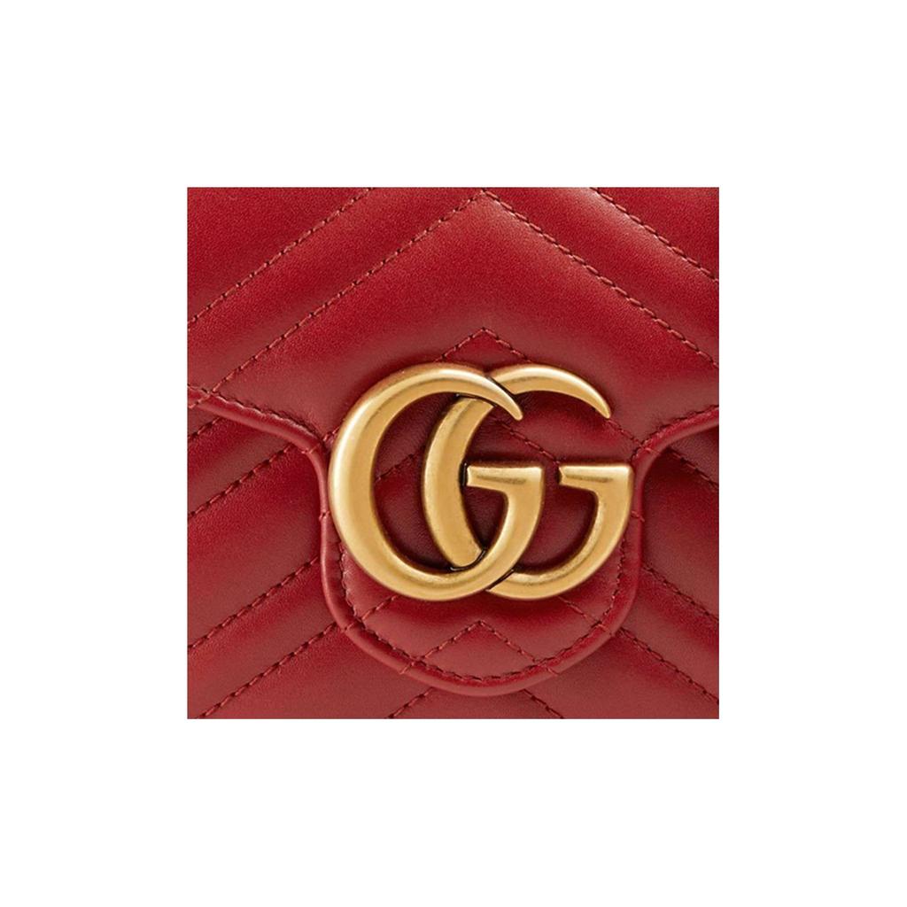 Gucci GG Marmont Vintage Logo Chain Leather Envelope Shoulder Bag Women Shoulder Bag Red 474575-DTD1T-6433
