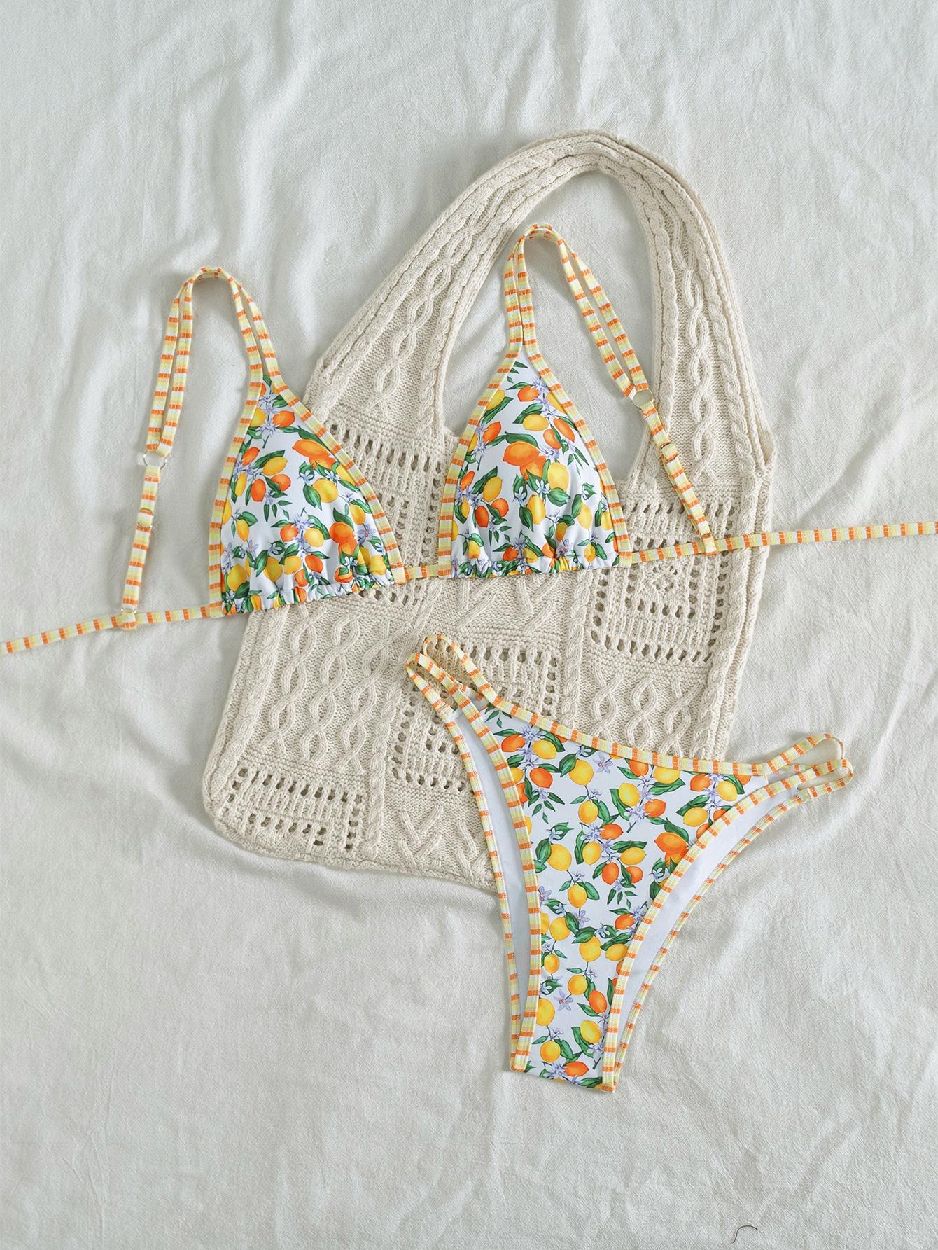 

Женский сексуальный купальник бикини с принтом, с двойными бретелями, с низкой посадкой и разрезом S жёлтый