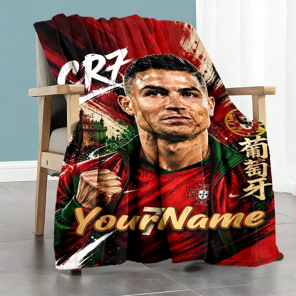 Cristiano Ronaldo Personalized Text Blanket Lightweight Personalized Blanket Warmthful Decor Suitable for Bedding Home Decor Picnics Nap