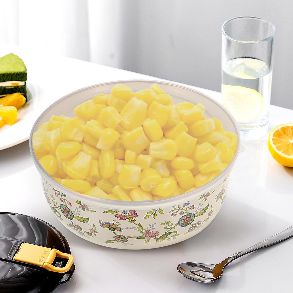 5 Pcs Fresh Fruit Bowl Metal Bowls with Lids Microwavable Mixing Salad Enamel for Baking Enamelware Popcorn
