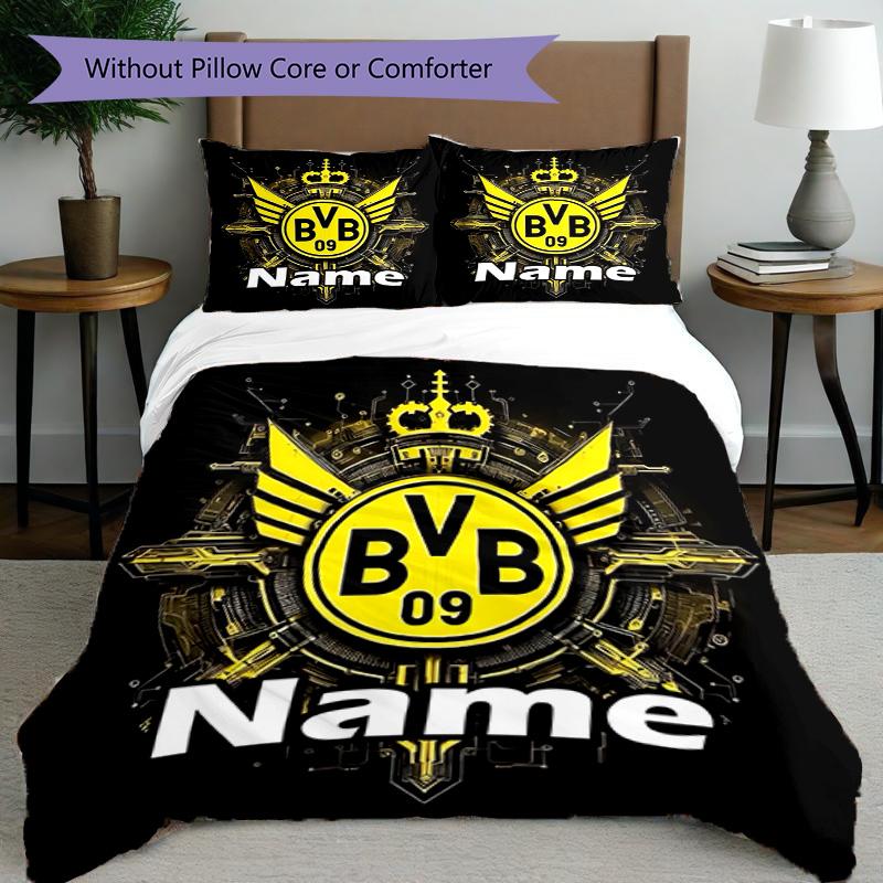 3pcs Duvet Cover Set (1*Duvet Cover + 2*Pillowcase, Without Core), Custom Name Borussia Dortmund Pattern Bedding Set, Home Bedroom Decor Gift