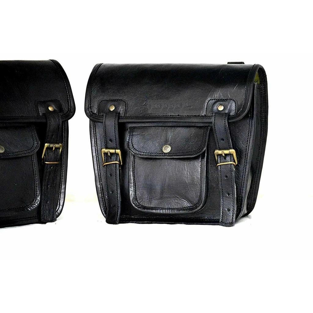 Black Leather Bags Pouch Saddlebags Panniers Saddle 2 Side Motorcycle Pouch