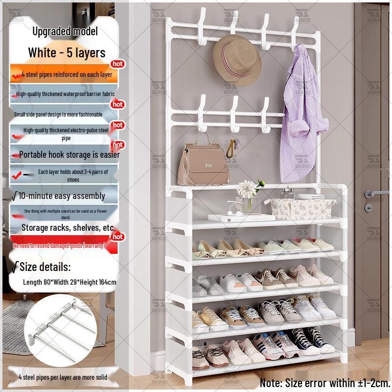 Multi-layer Dustproof Shoe & Hat Rack with Integrated Coat Rack for Indoor Use