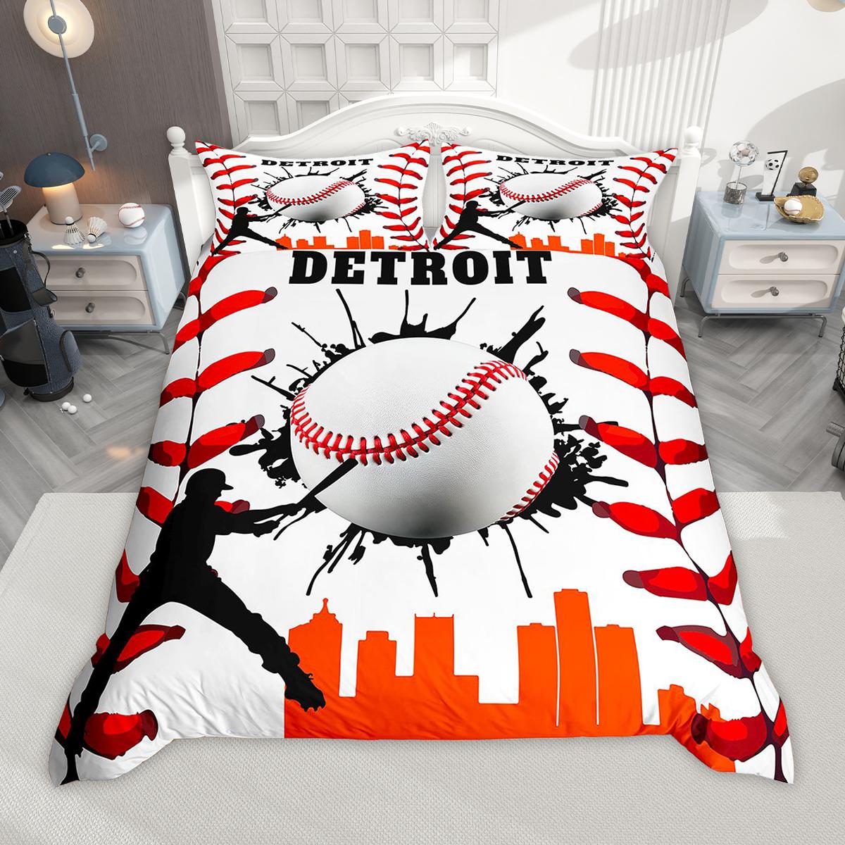 Homewish Boys Baseball Duvet Cover Set American City Quilt Cover Set Sports Bedding Set EU Single(135*200cm)3pcs