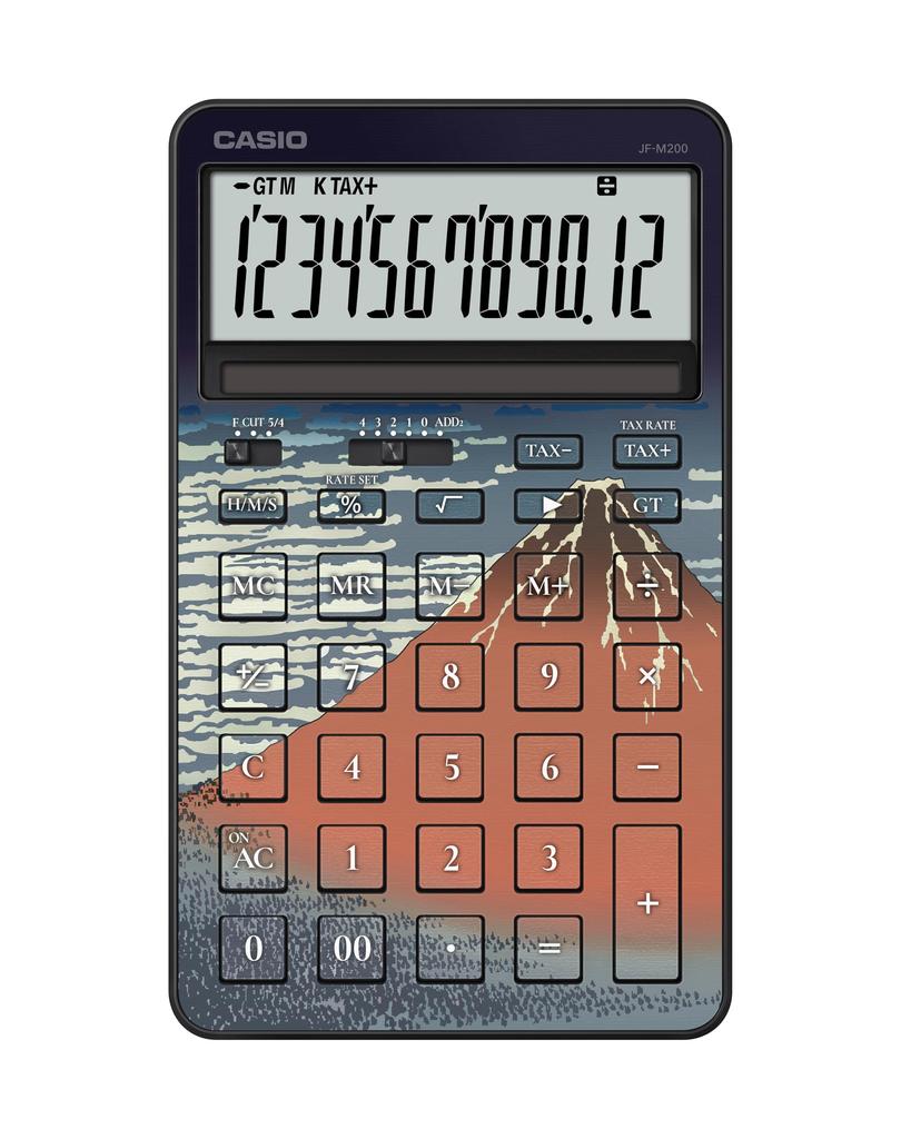 Casio Designer Katsushika Hokusai Design Clear Calculator, Stylish, Just-Size, "Fine Wind, Morning" 12-Digit, JF-M200-TJ-KHG-N