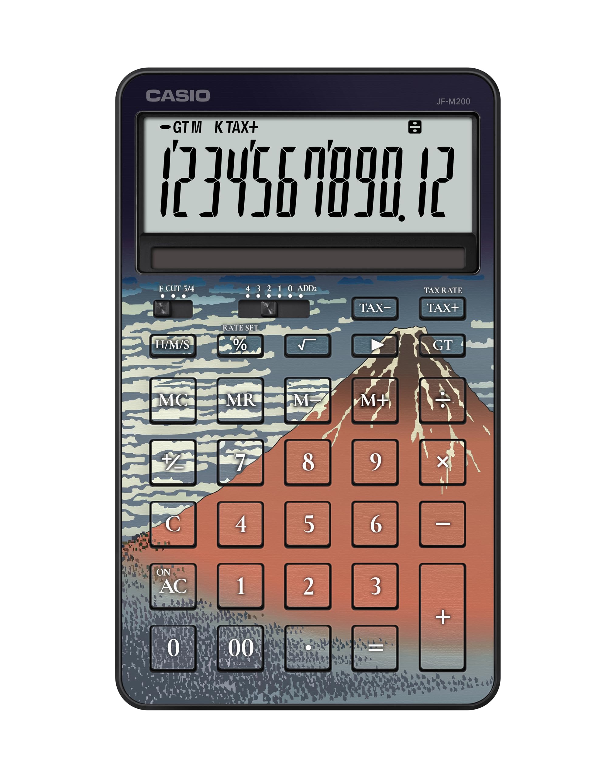 Casio Black Designer Katsushika Hokusai Design Clear Calculator, Stylish, Just-Size, Fine Wind, Morning 12-Digit, Jf-M200-Tj-Khg-N