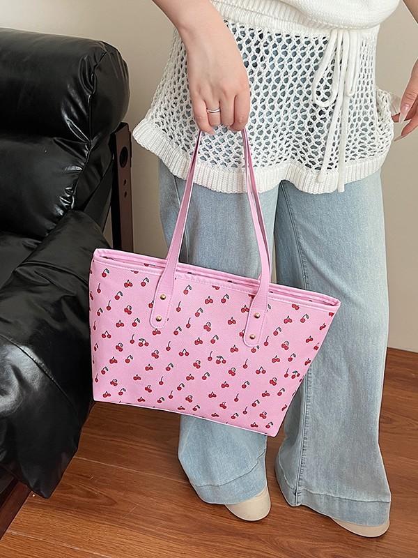 Borsa Carina con Stampa di Ciliegie in Materiale PU per Uso Quotidiano