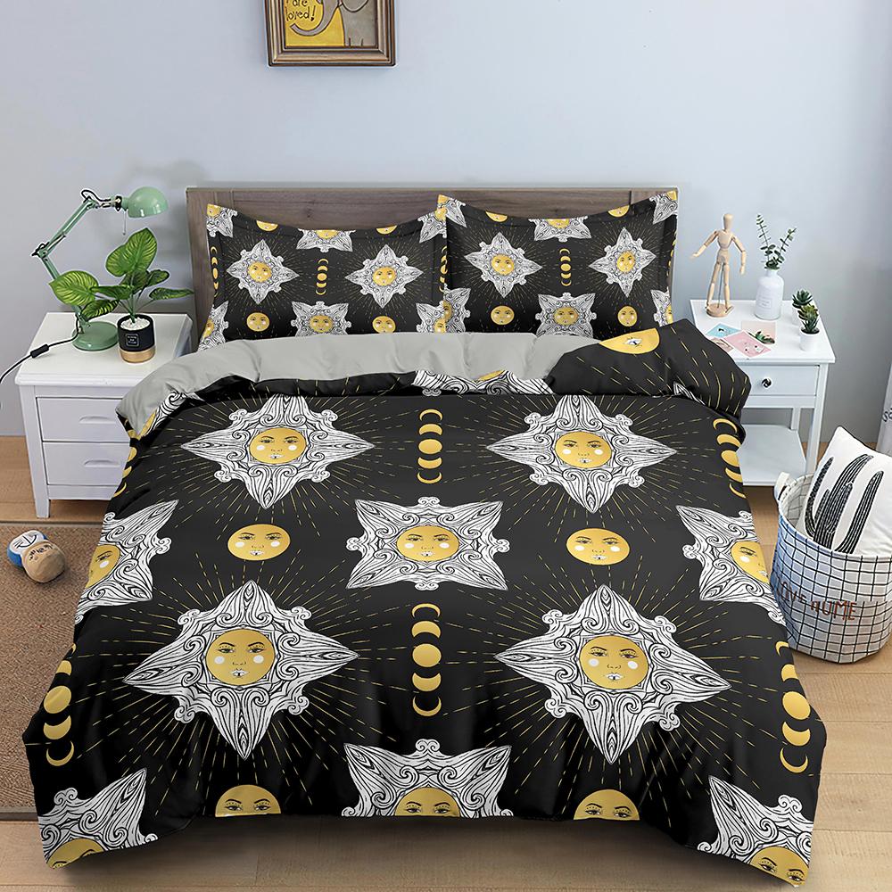 Bohemian Duvet Cover Set Universe Sun And Moon Themed Polyester Comforter Cover King Queen Full Size For Kids Boys Bedding Set