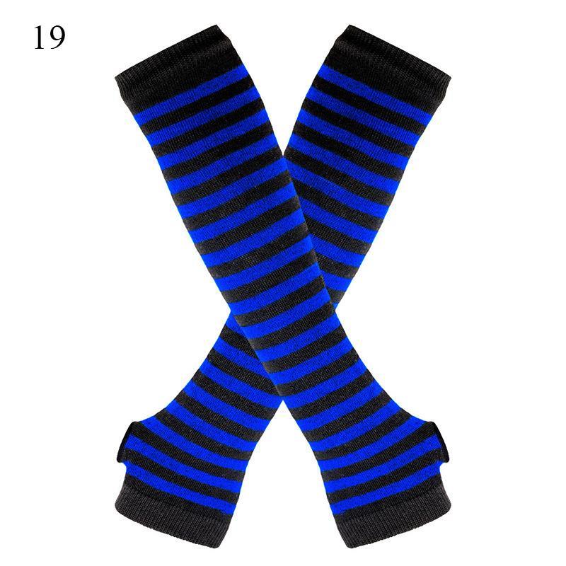 Hot Sale Striped Unisex Half Finger Gloves Long Women Girls Arm Sleeve Gloves Warmer Knitted Wristband Elbow Mittens Warm Cuff
