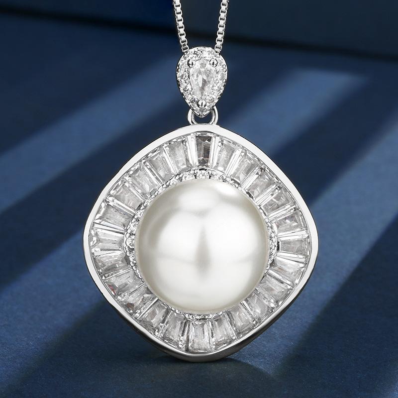 Jewelry Copper Bottom Gold-Plated Inlaid White Pearl Square Set Women 16-12Mm