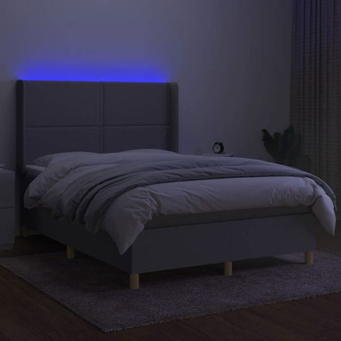 VidaXL Slat Bed Base with Mattress and LED, Upholstered Bed, Double Bed, Adult Bed for Interior Bedroom, 3138797