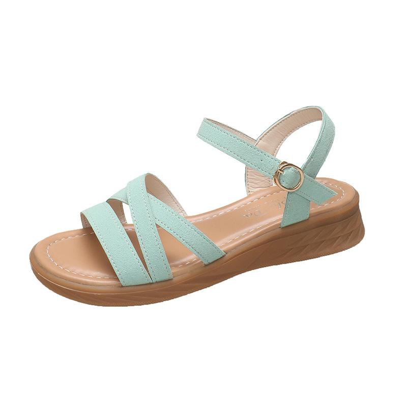Sommer Flache Sandalen Damen Bequem Ein Wort Schnallenriemen Schwanger Temperament Krankenschuhe In Alten Schuhen Jugendliche Frauen Sommer Atmungsaktive Schuhe