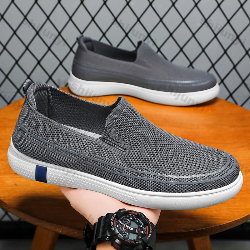 Fashion Men's Mesh Shoes Summer New Fly Weave Breathable Fashion Slip On Casual Flats Lightweight Comfortable Outdoor Vulcanized Shoes