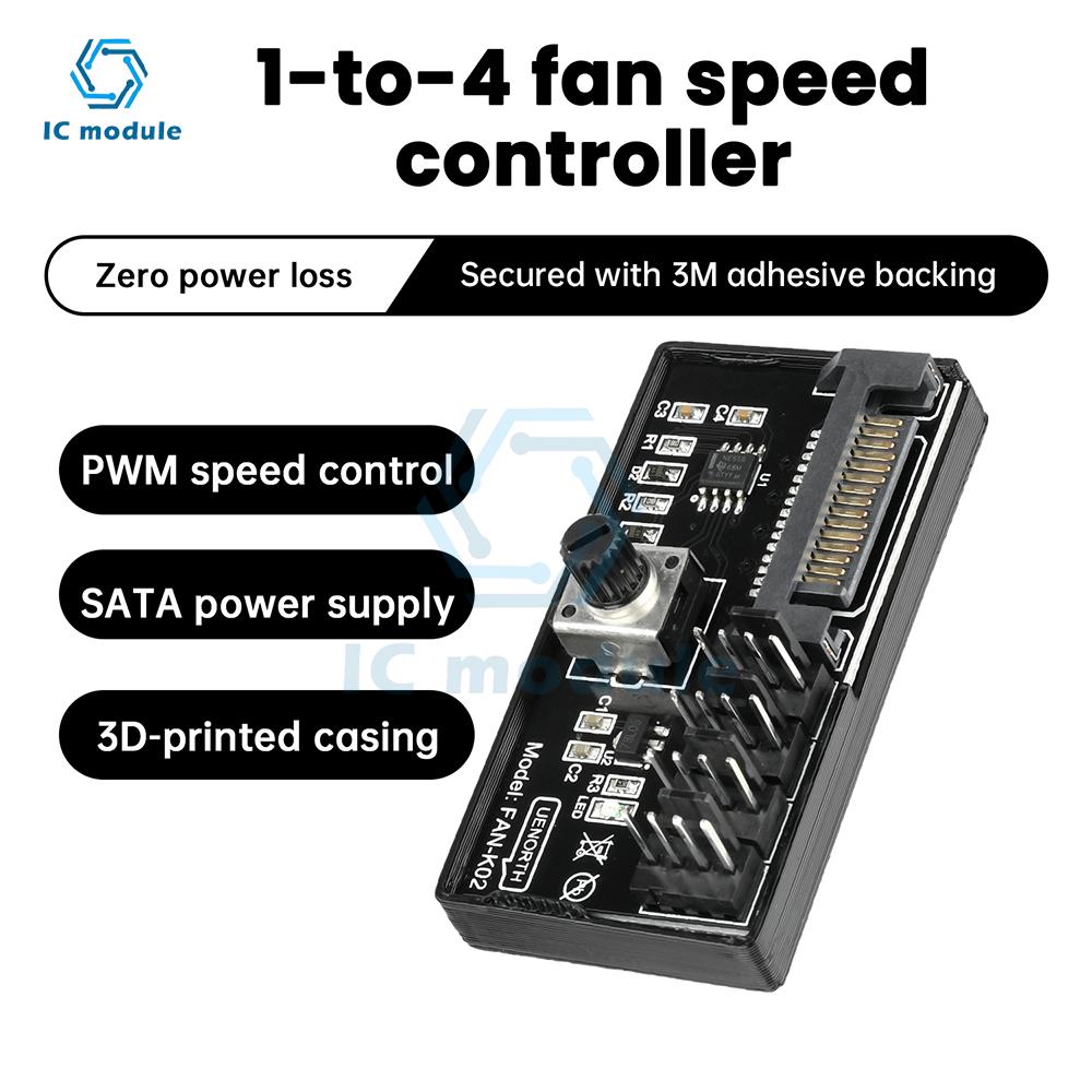 PWM Computer Fan Speed Controller 60W High-Power Hub Sata DC Power Controller for PC Four-Wire Fan Speed Control