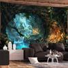 Fantasy Cave Waterfall Tapestry, Glowing Underground River And Lights, Mystical Landscape Wall Hanging For Bedroom