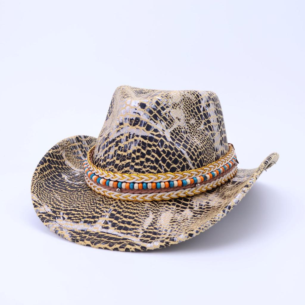 Vintage Western Cowboy Hat Party Carnival Imitation Crocodile Pattern Cross-Border Hat Autumn And Winter Women'S High-End Big Brim Top Hat