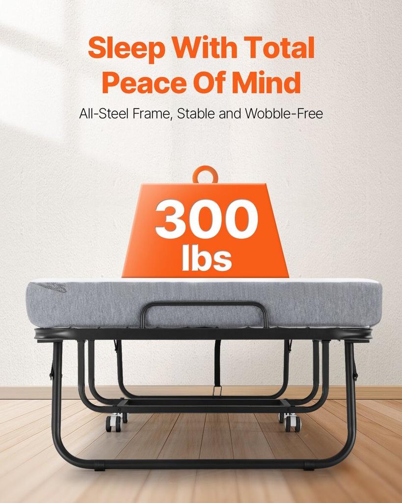 Rollaway Bed Folding Bed with 4 Inches Foam Mattress for Adults & Guest