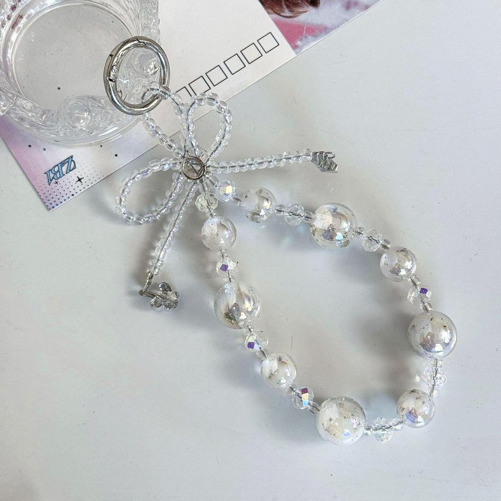 Creative Starry Sky Beaded Phone Charm with Bow and Flower Accents - Anti-Lost Pendant Keychain Lanyard