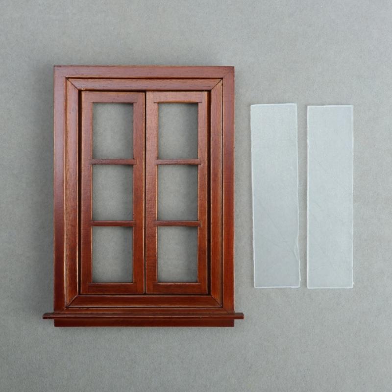 1:12 Scale Miniature Wooden Double Opening Window Frame With 6 Panels For Doll House Decoration And Craft Model Project