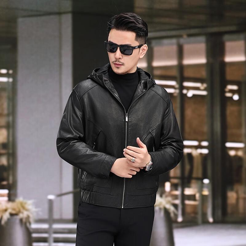 KAISER Men's Hooded Genuine Leather Jacket