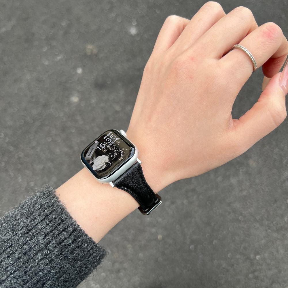 Slim Leather Strap For Apple Watch Series 11 46mm Band 42mm 49mm 44mm 40mm 41mm 45mm 38mm 45mm IWatch Ultra 2/3 S10 9 8 7 SE 6 5 4 3 2 Woman Bracelet