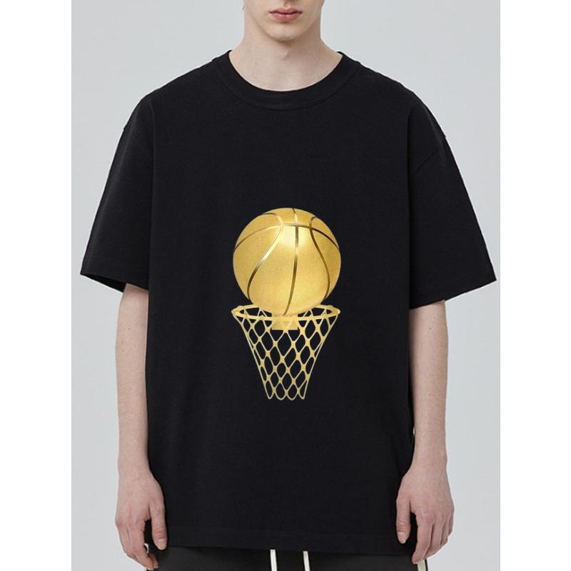 

Черная футболка с золотистым принтом баскетбольного мяча и кольца, повседневная уличная одежда для мужчин и женщин XXXXL чёрный