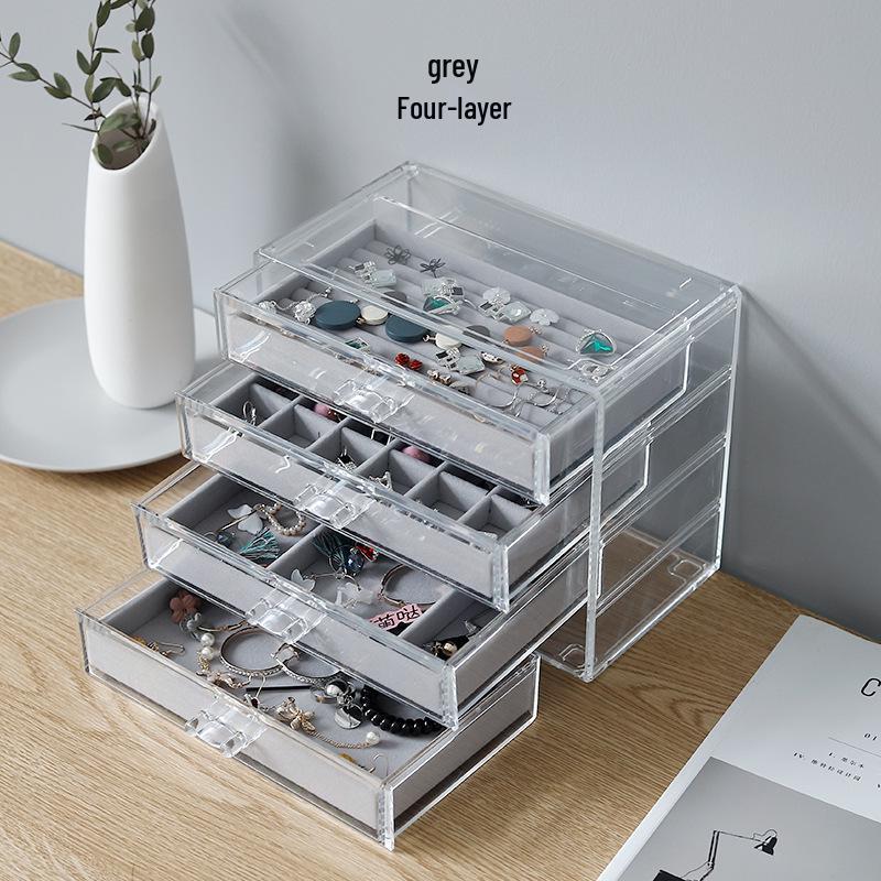 Three-Drawer Velvet Jewelry and Cosmetic Organizer with Necklace, Earring, and Ring Display