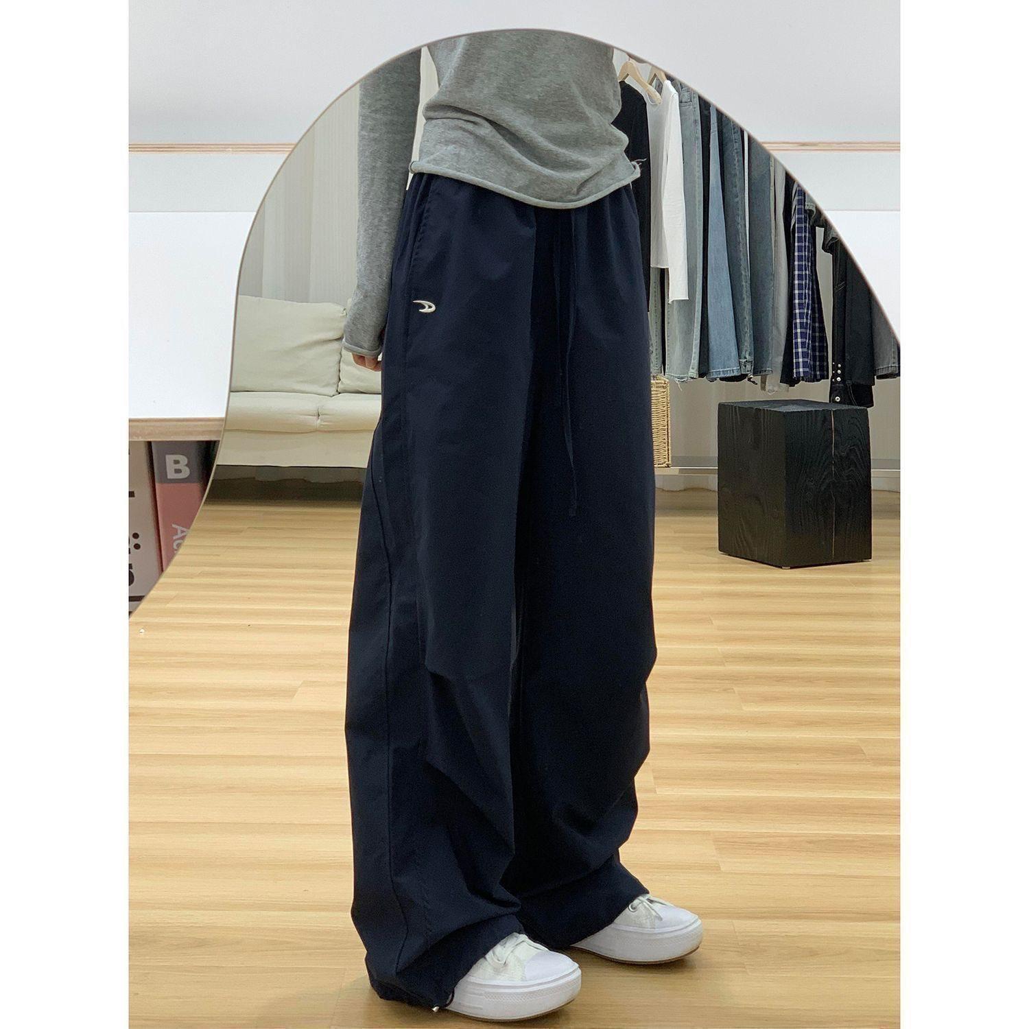 

Women s Navy Blue High-Waisted Pleated Wide-Leg Cuffed Casual Pants M