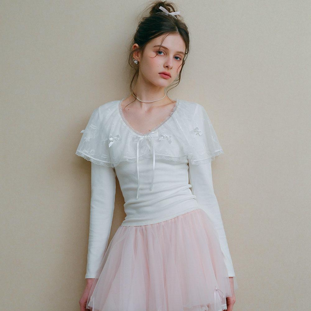 CEST MOIDEW Cest_Bow Lace Slim Long Sleeve Top