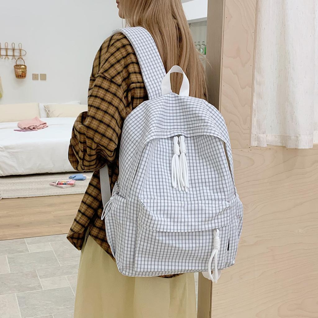 Schoolbag Versatile Casual Fresh Plaid School Bag Girl College Student Simple Backpack High School Student Nylon Backpack