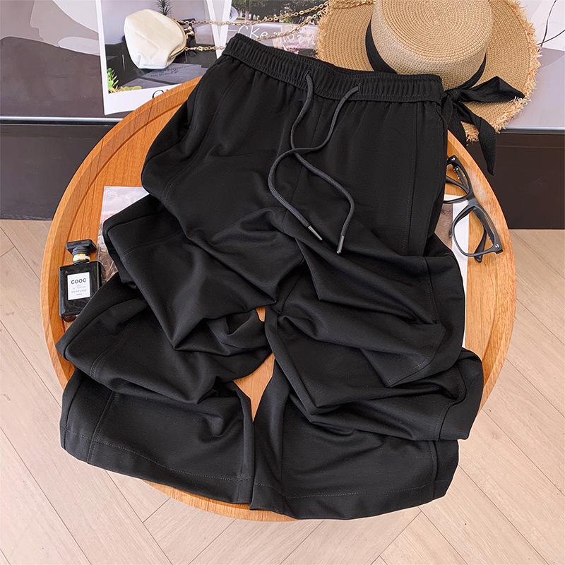 

Женские летние брюки палаццо из ледяного шелка 2025: Легкий, Драпированный и Стройнящий Small чёрный