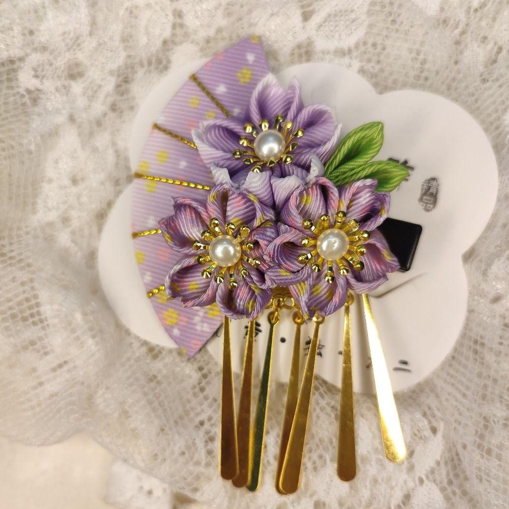 

Tassels Japanese Kimono Headwear Sakura Tassel Fan Hairpin Lovely Children синій