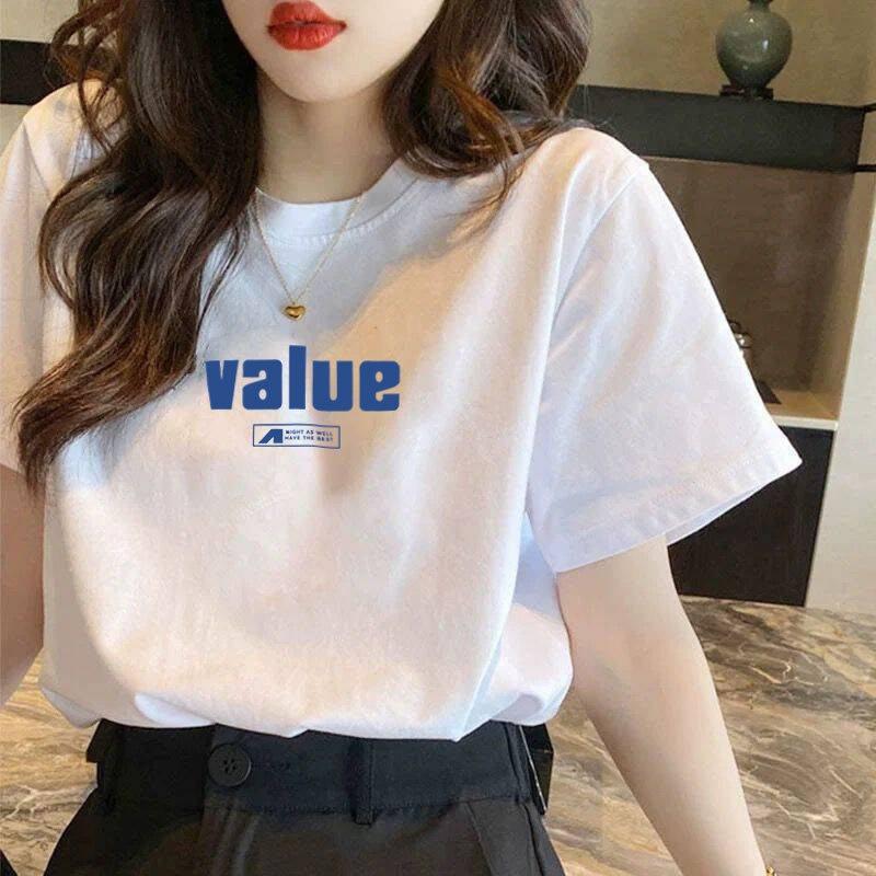 1pcs Summer Pure Cotton T-shirt Women's Basic Fashion Tee Solid Ladys Short Sleeve Loose Tops Females Large Size Printed Tshirts