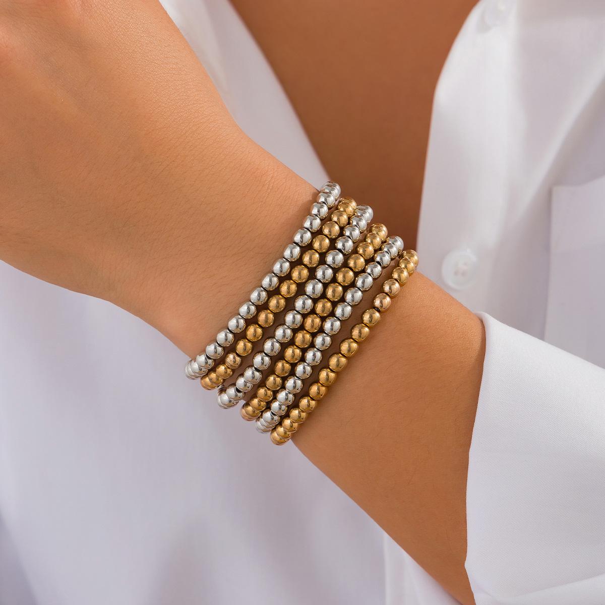 Beaded Love Pendant Stacked Bracelet Female Punk Style Elastic Round Bead Simple Bracelet Bracelet
