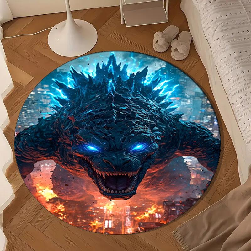 Godzi-lla Destruction Round Rug for Livingroom,Bedroom, Palyroom, Chair Rug, Area Rug, Circle Carpet, Large Size Decor Fan Christmas Gift