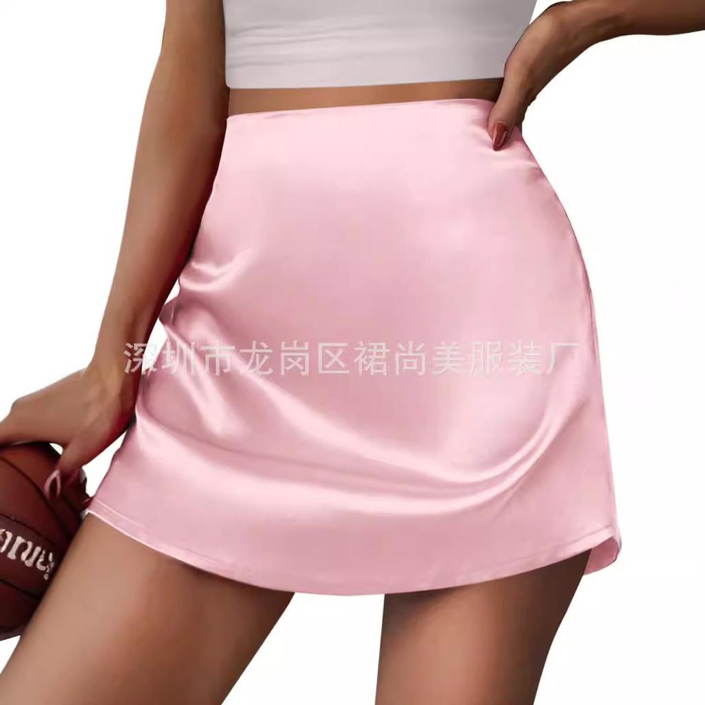 women's Satin High Waist A Line Mini Skirt Elegant Casual Short Skirt with Elastic Waistband