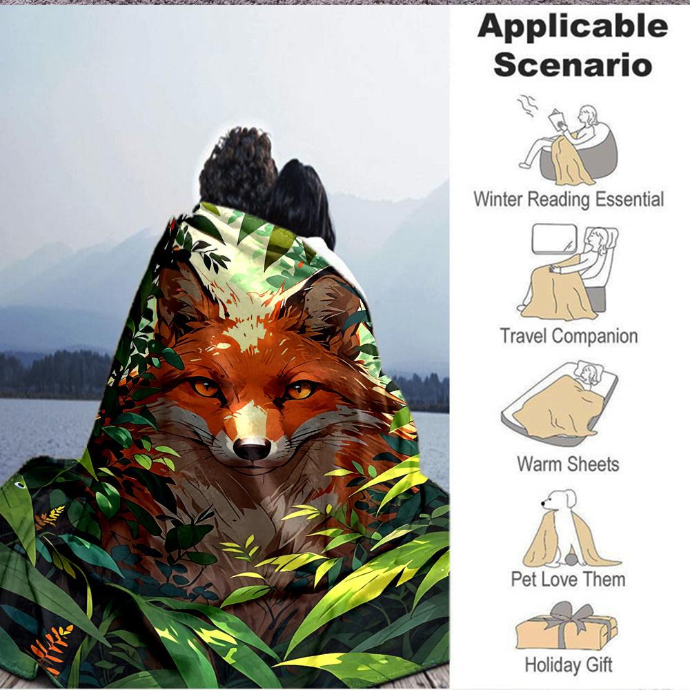 1PC Fox Print Blanket, Throw For Sofa, Bed, Travel, Printing Blanket With Soft And Warm Fabric Yy250918126