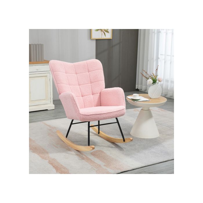 Fauteuil à bascule - MUVOE - Imitation peau d'agneau - Rose - Capacité 120 kg - Élégant
