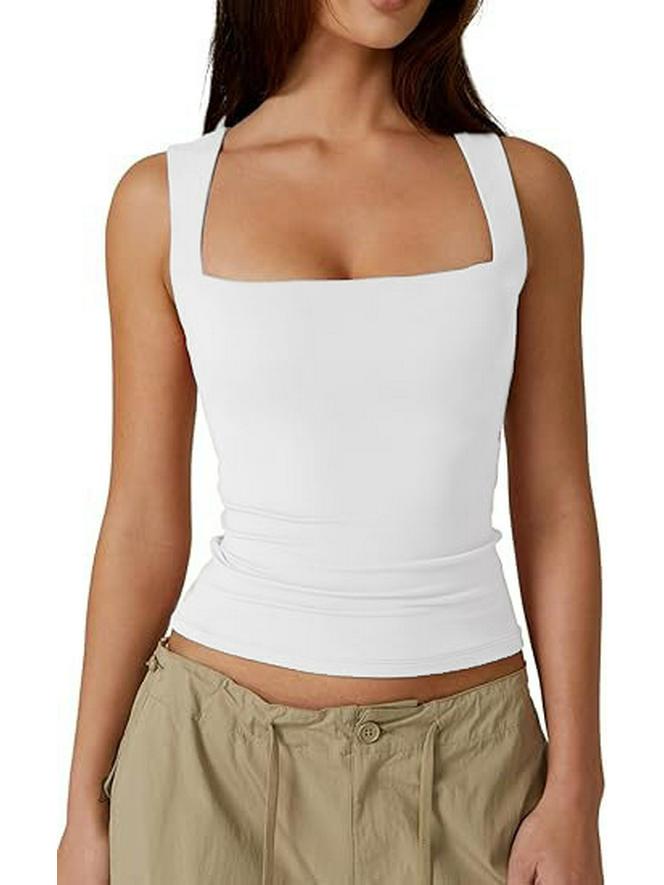 2025 European & American Women's Square Neck Slim Sleeveless Fashion Vest