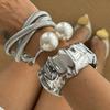 DIEZI 3 Style Round Imitation Pearl Wide Cuff Bangles Bracelets Punk Multilayer Geometric Metal Spring Bangles Set For Women Men
