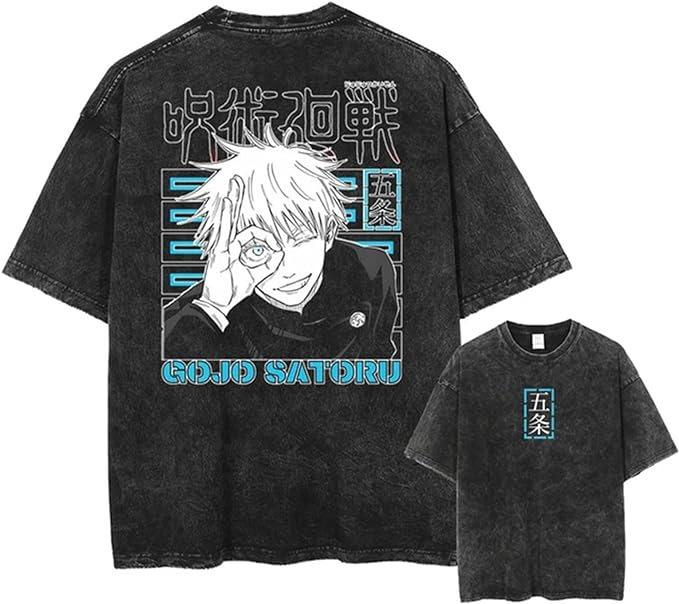 Washed Retro Five-Quarter-Sleeved T-Shirt Retro Anime Short-Sleeved T S