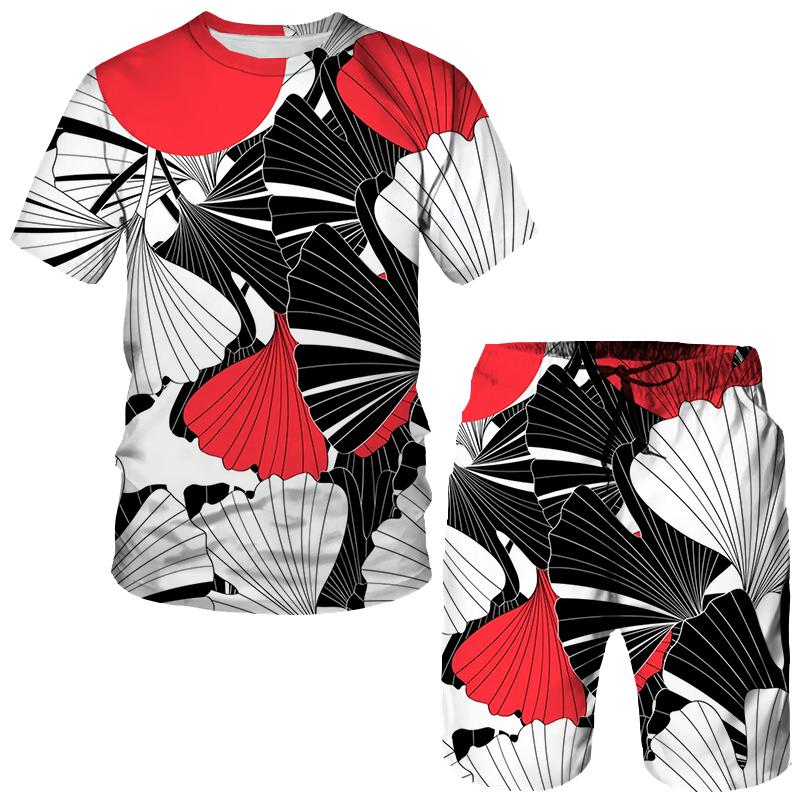 Summer Colorful Leaves 3D Print T-Shirts Shorts Sets Men's Tracksuits Oversized Short Sleeve T Shirt Pants Set Suits Clothing