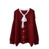 Autumn and Winter New Loose Splicing Lace Knitted Cardigan Soft Waxy Sweet Gentle Wind Sweater Jacket Women