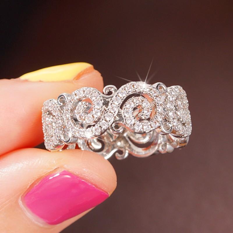 

Стерлинговые полые узоры женские кольца блестящие кубические цирконии свадебные аксессуары новые модные ювелирные изделия 9