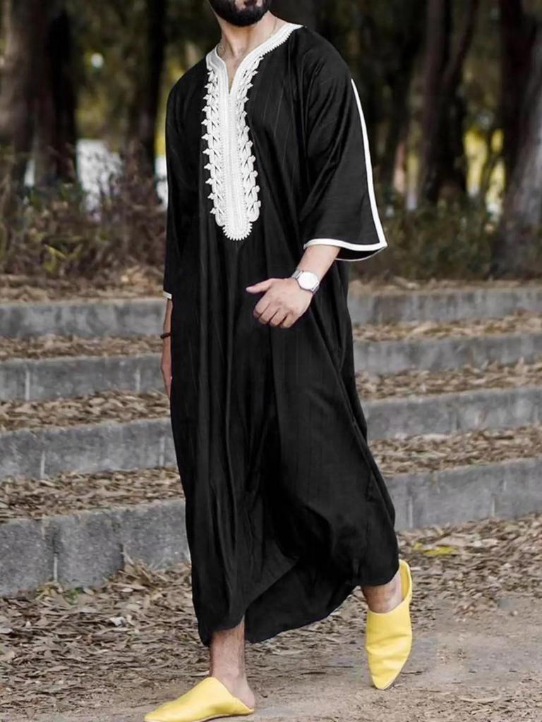 Men's Ethnic Striped Embroidered Long Shirt