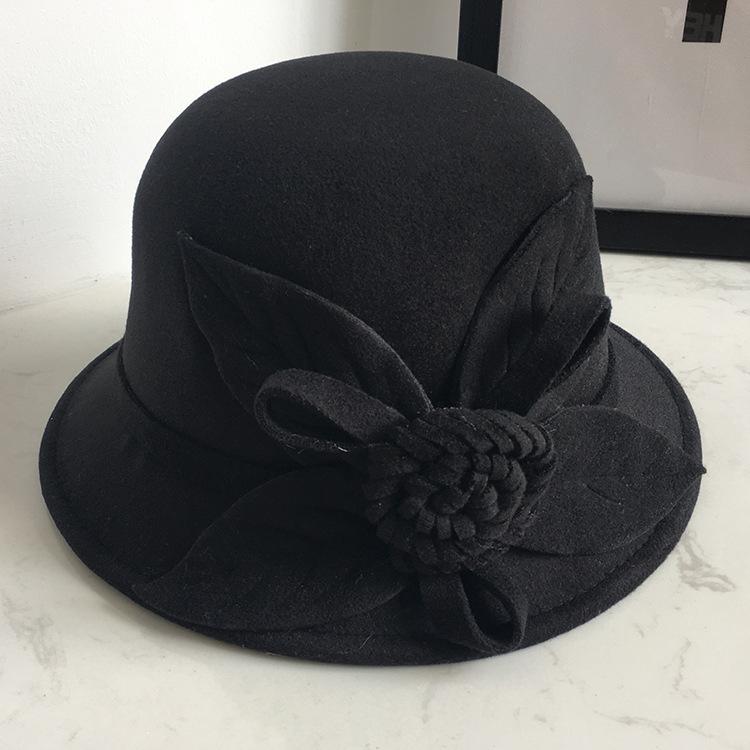 2022 Autumn And Winter Woolen Hat Women'S Casual Wide-Brimmed Top Hat, Flower Dome Fashion Hat